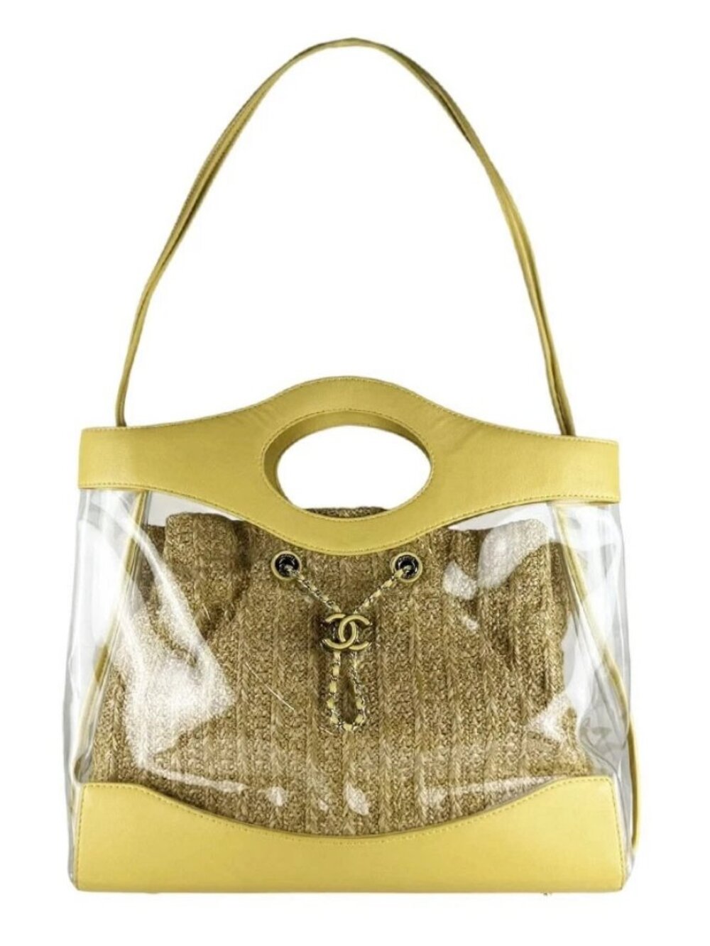 CHANEL Handbag Shoulder Bag Light Yellow Leather/Vinyl/Silvertone